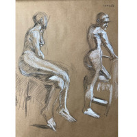 Life drawing session model - two figures seated and standing