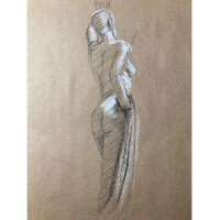 Life drawing session model - standing with drapery